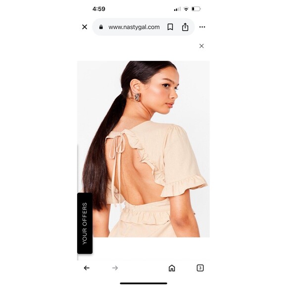 Nasty Gal Backless Romper Womens Size‎ 6 We’ll Back It Ruffle Brown Boho Beachy - Picture 3 of 10